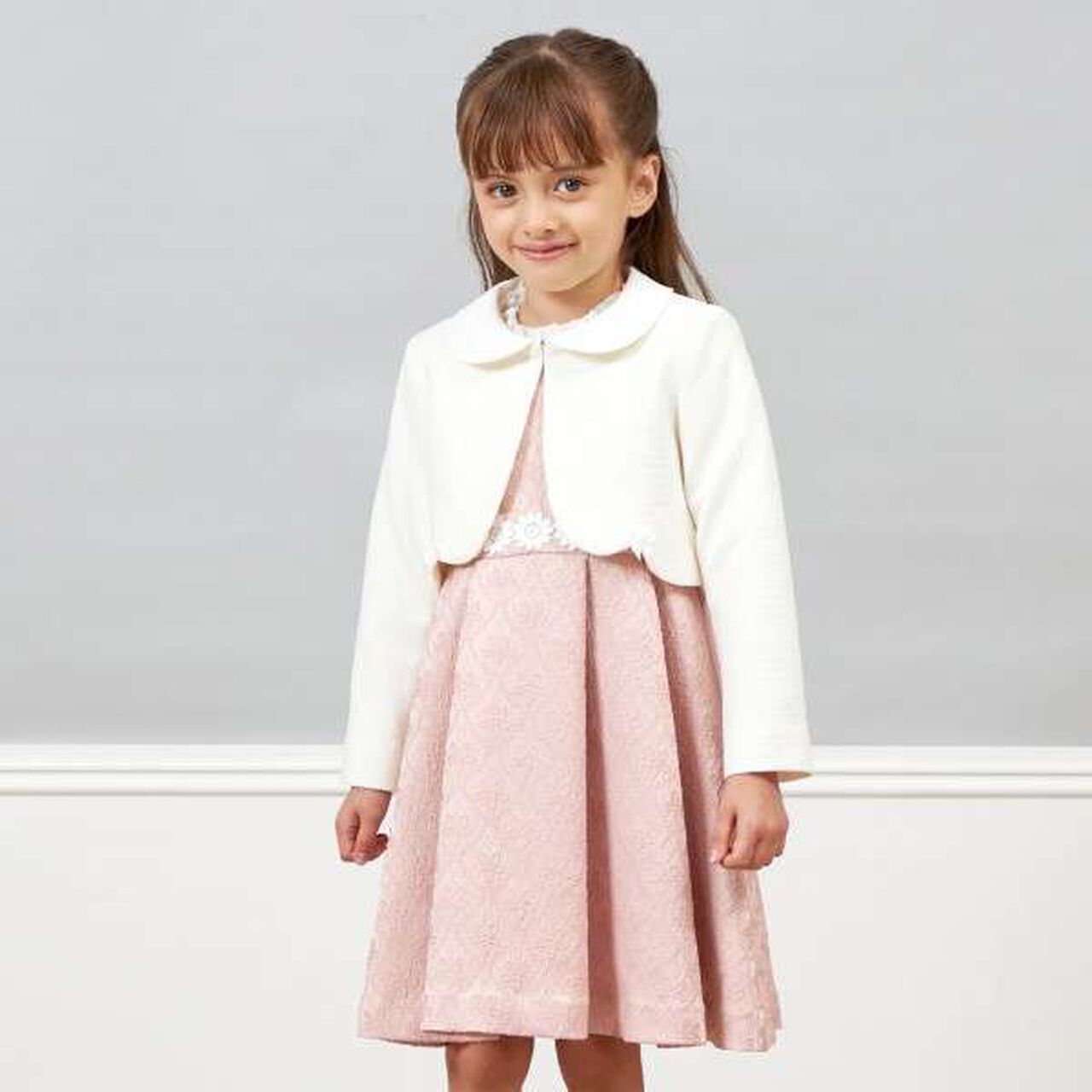 KP Ripple Ponte Fabric Collared Bolero [110-130],Off white, large image number 5