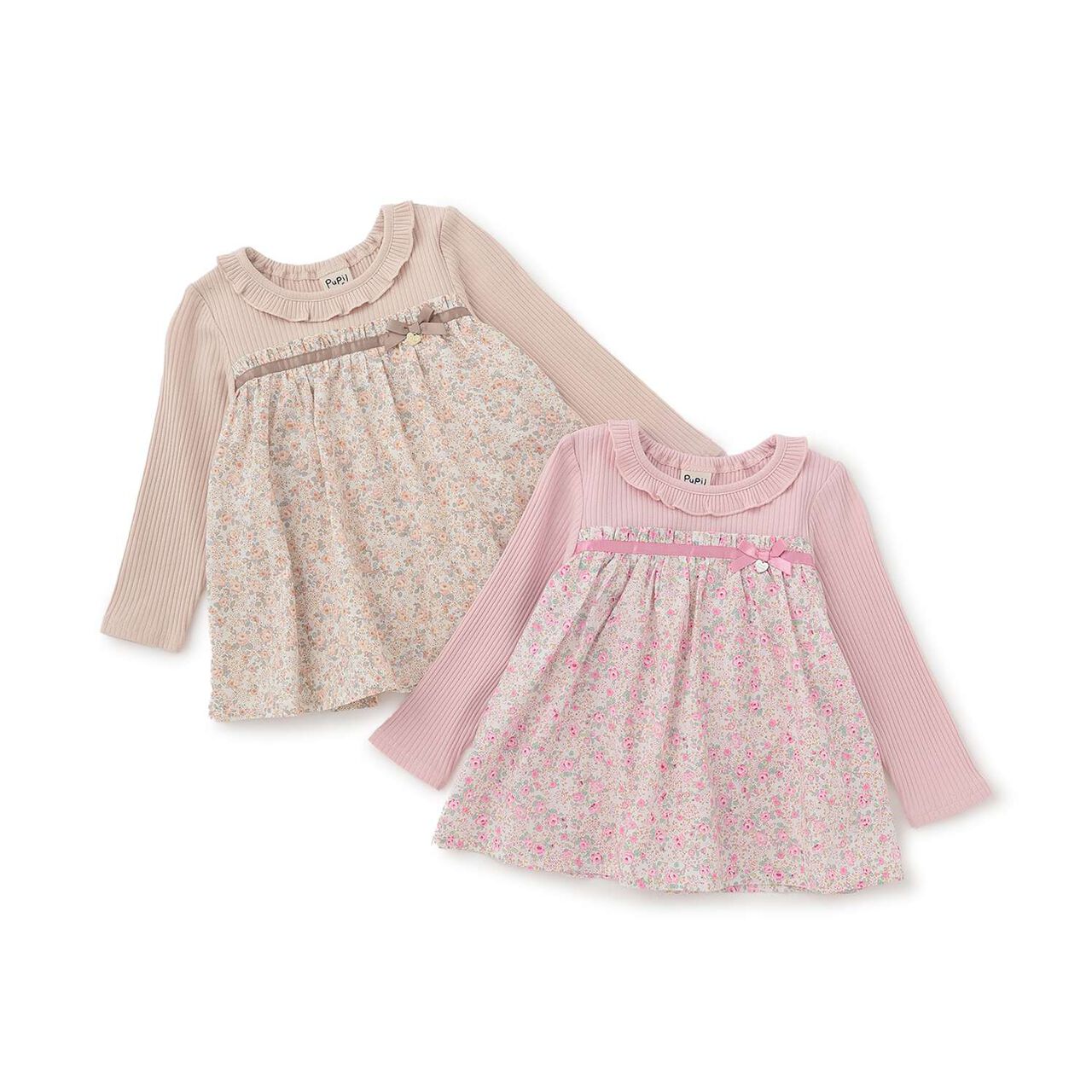 [Airy Silhouette] Floral Pattern Docked Collar Frill Tunic,Light beige, large image number 5