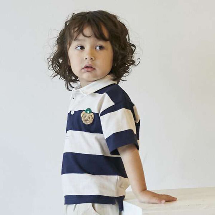 [Link] Wide Stripe Rugby Shirt (Kids),Moderate blue, medium image number 6