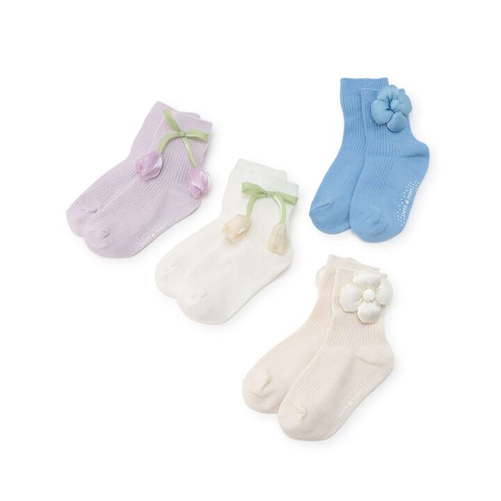 Flower Motif Crew Socks,Lavender, medium image number 4