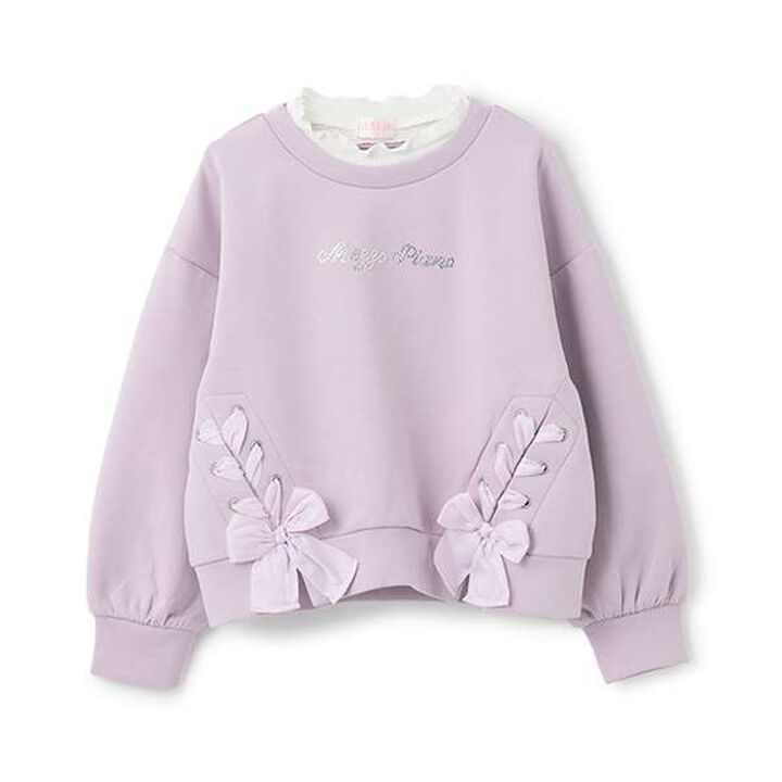 Lace-Up Ribbon Layered Sweatshirt,Sax blue, medium image number 6