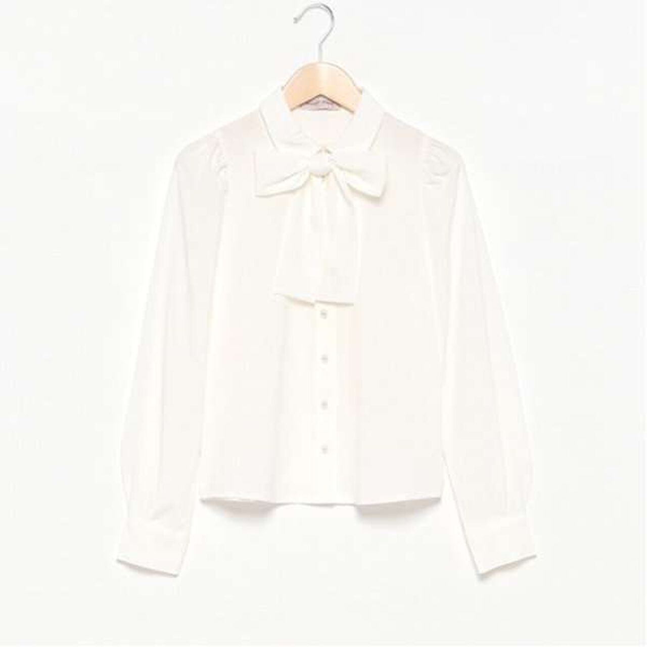 Pearl Button Bow Tie Blouse,Off white, large image number 0