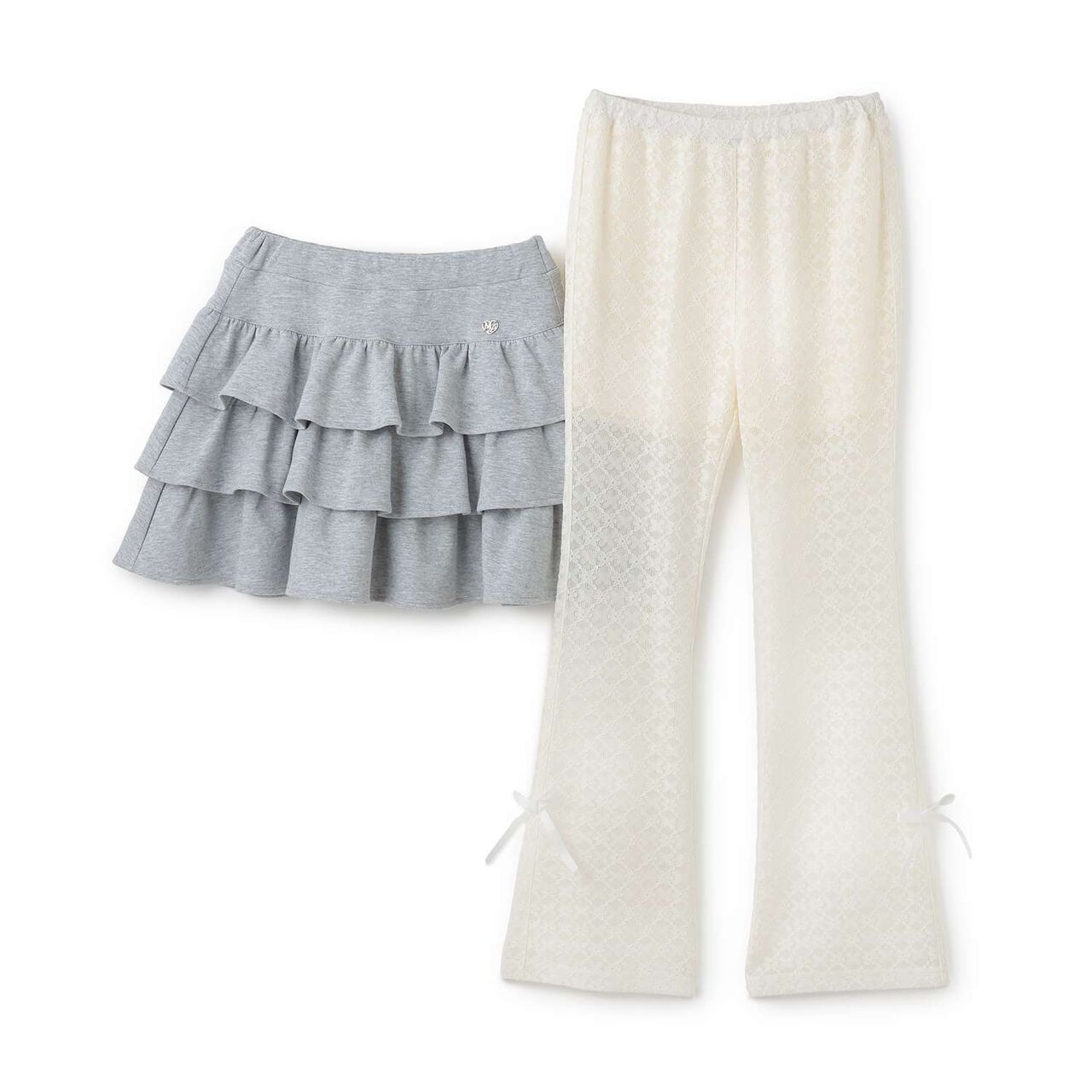Frilly Tiered Skirt & Lace Pants Set,Ivory, large image number 2