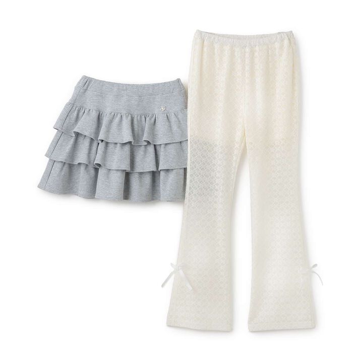 Frilly Tiered Skirt & Lace Pants Set,Ivory, medium image number 2