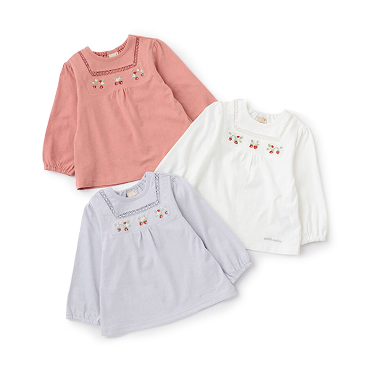 Strawberry Embroidery Long-Sleeve T-Shirt,Off white, large image number 7