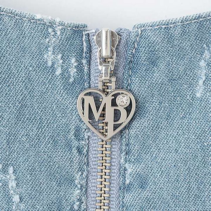 Heart Pattern Denim Jumper Skirt,Sax blue, medium image number 6