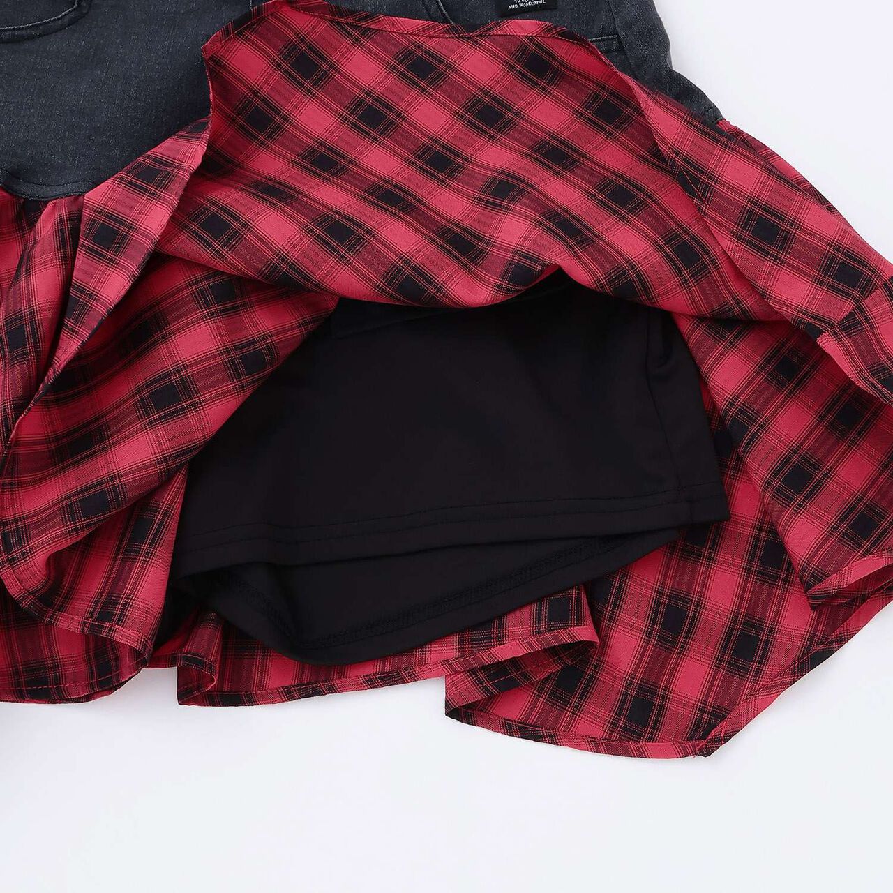 [Quick-Dry Absorbent Inner Shorts] Hem Checkered Panel Asymmetric Skirt,Red, large image number 6