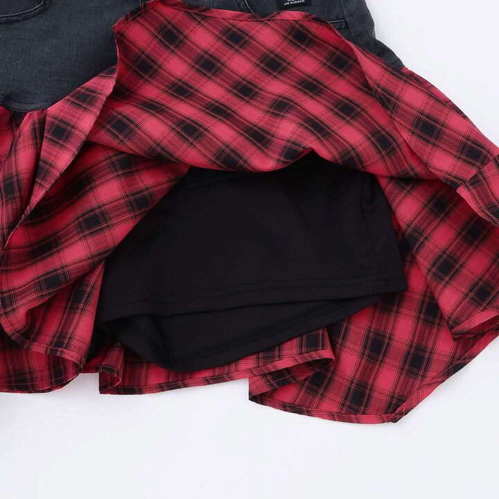 [Quick-Dry Absorbent Inner Shorts] Hem Checkered Panel Asymmetric Skirt,Red, medium image number 6