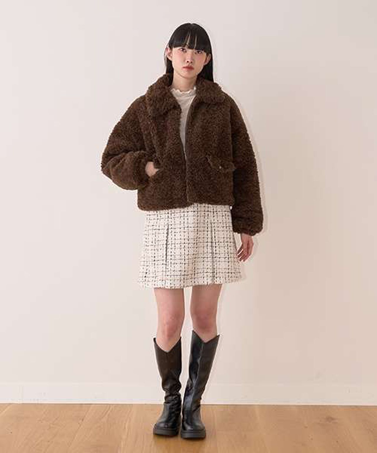 Tweed Jumper Skirt,Off white, large image number 14