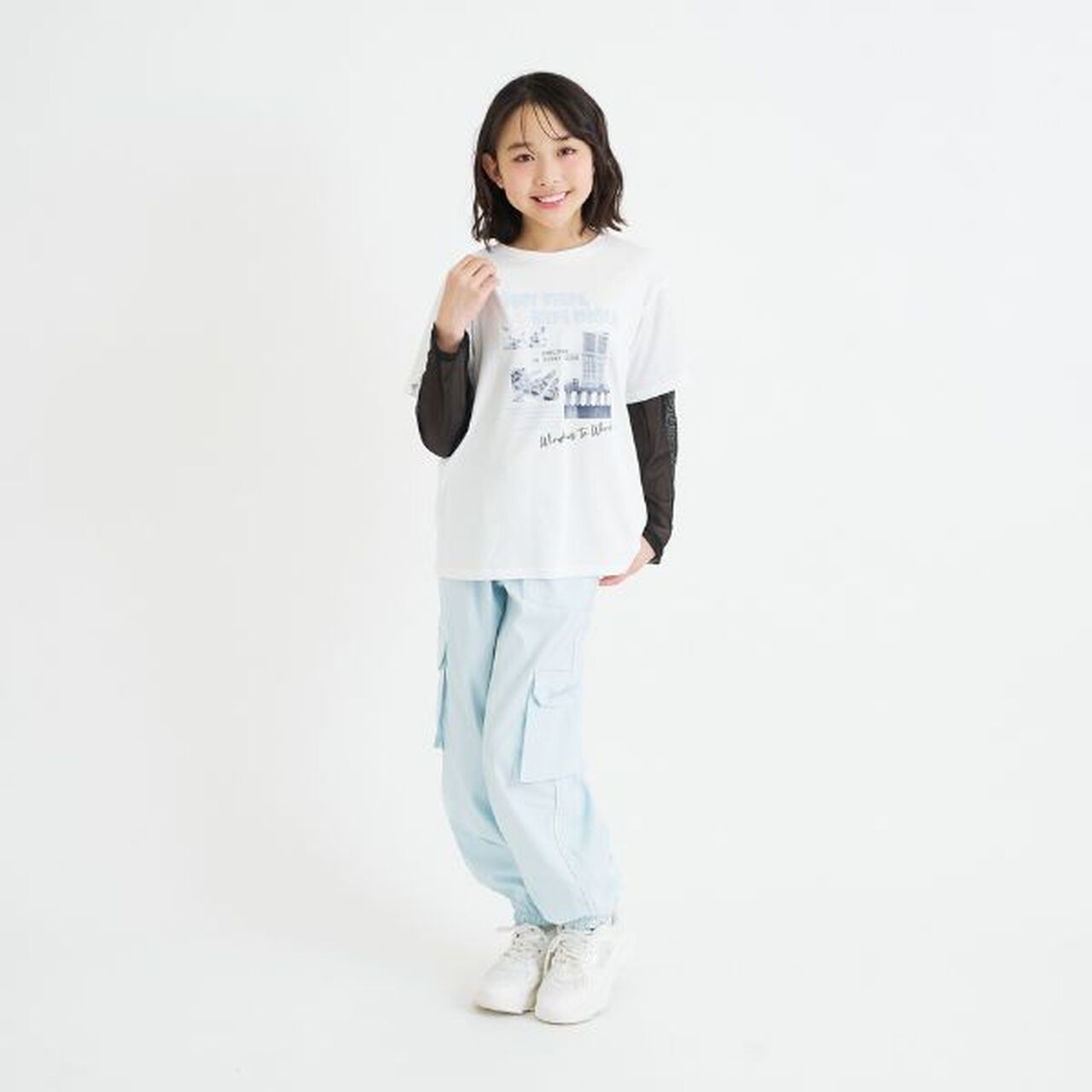 Mesh Sleeve Combination Big T-Shirt,Off white, large image number 12
