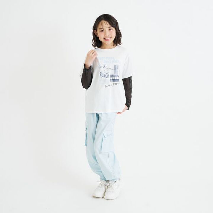 Mesh Sleeve Combination Big T-Shirt,Off white, medium image number 12