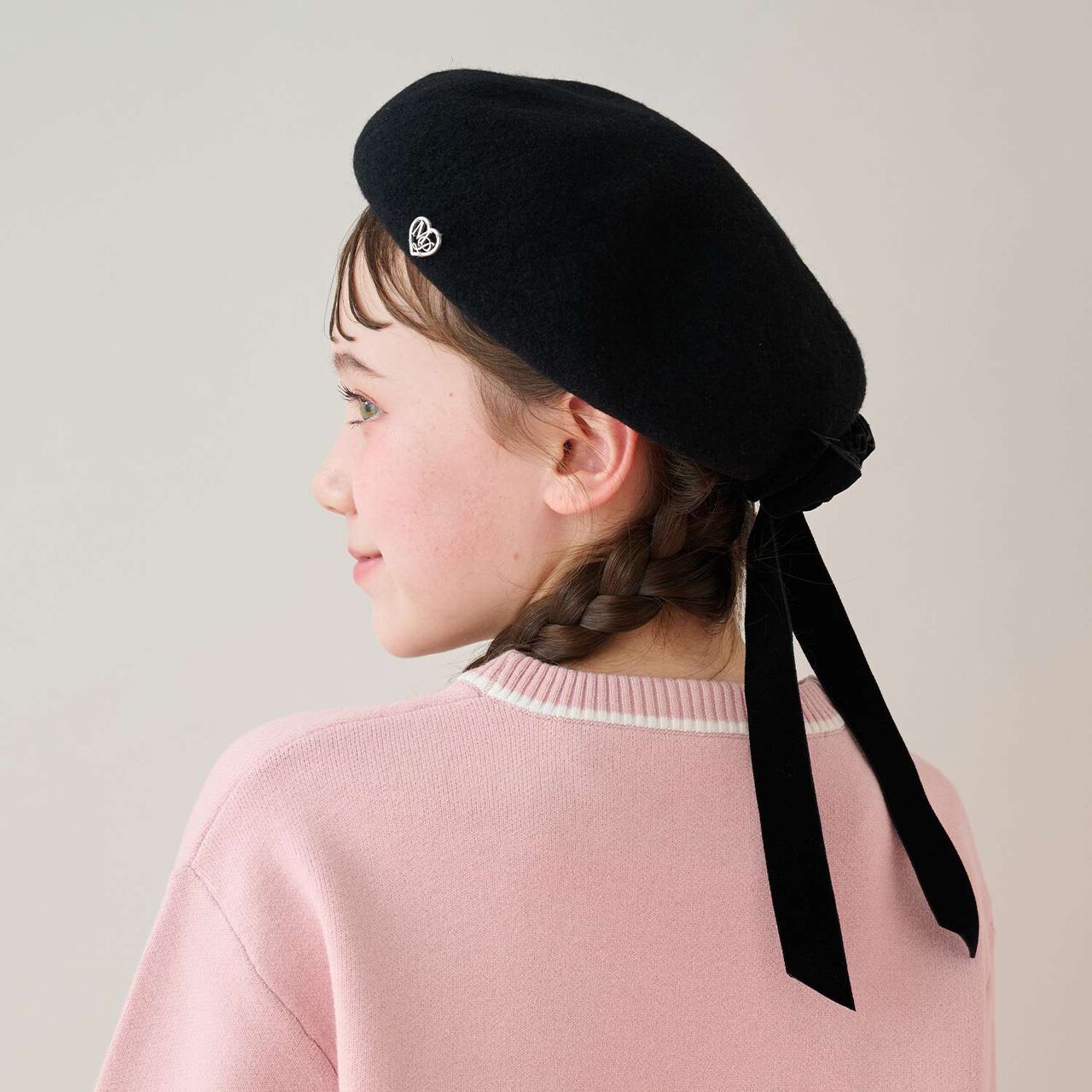 Velour Ribbon Beret Hat,Black, large image number 7