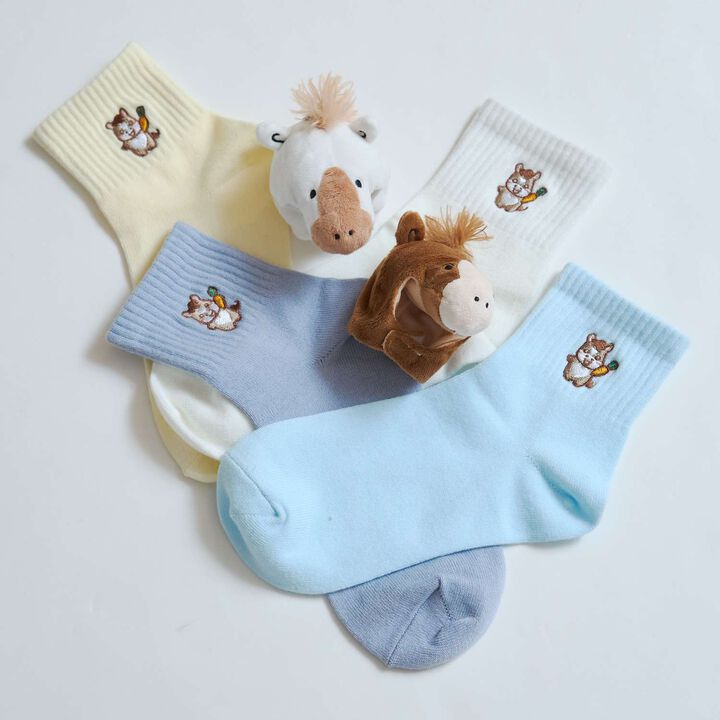 Horse Embroidery Ankle-Length Socks,Emerald green, medium image number 1