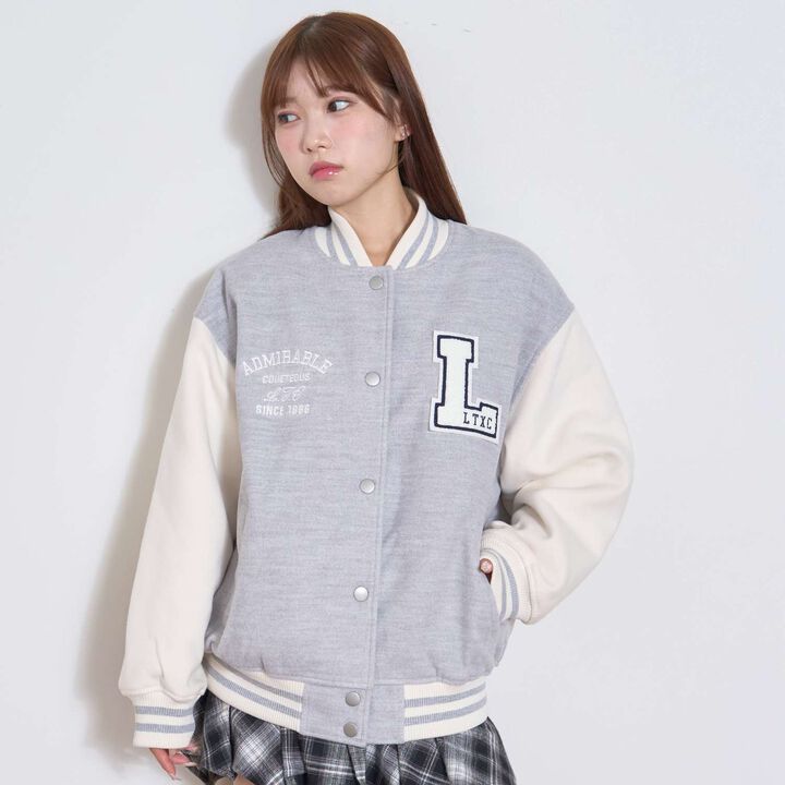 Reversible Quilted Varsity Jacket,Top gray, medium image number 0