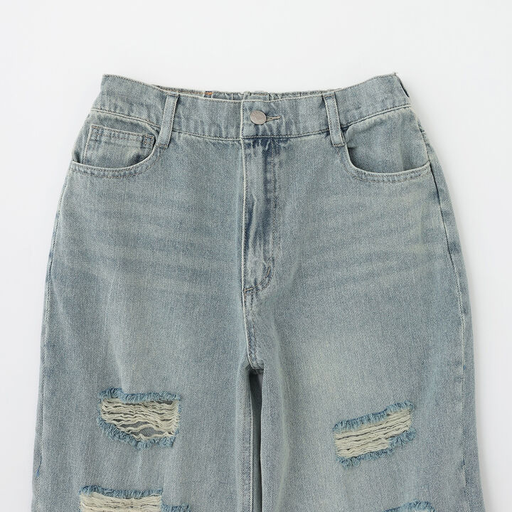 [LTXC] Lace Distressed Denim Wide Pants,Blue, medium image number 11