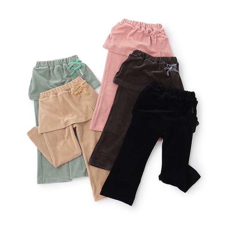 Plush Velour Coordinatable Setup Flared Pants with Skirt,Emerald green, medium image number 11