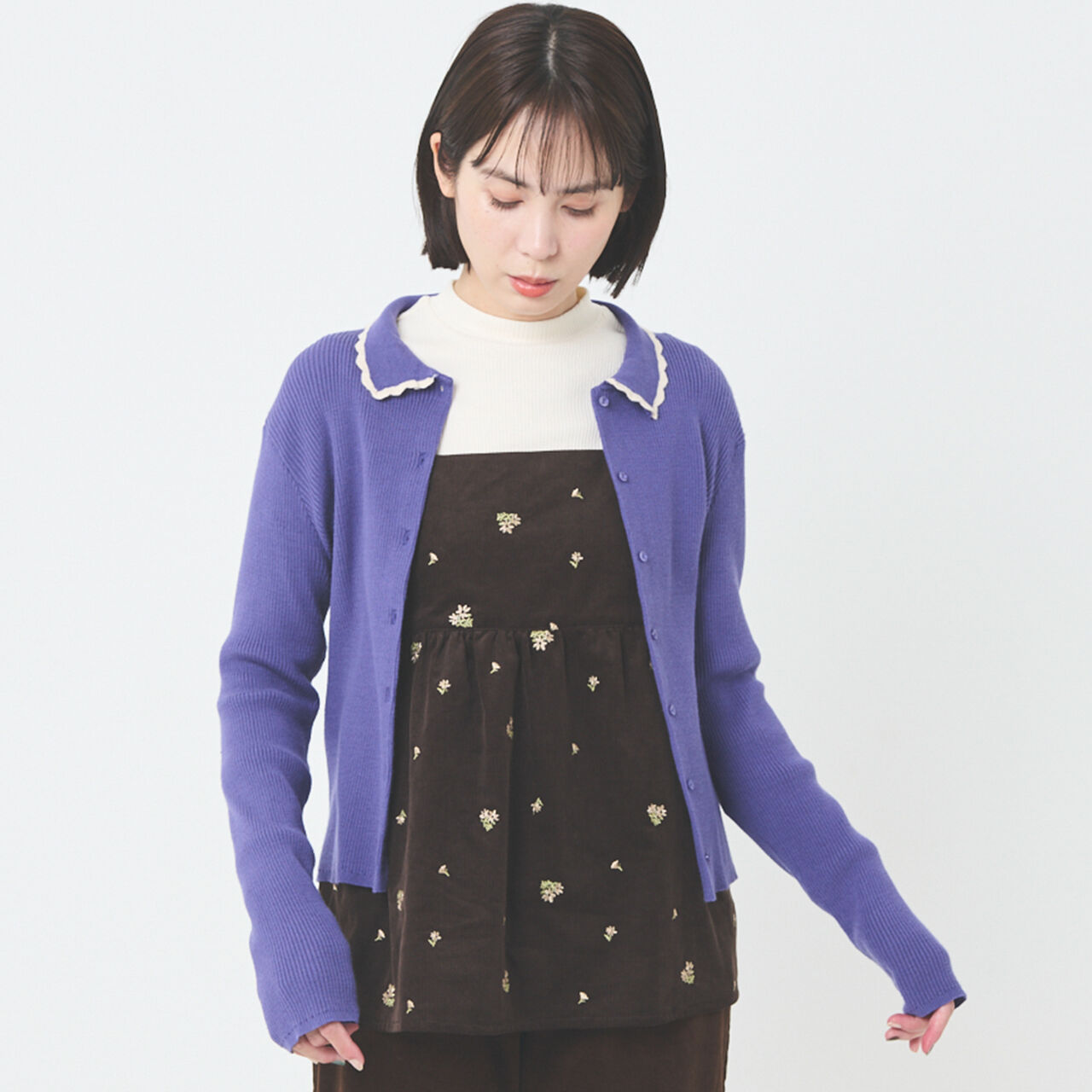 Link Collar Knit Cardigan,Top gray, large image number 5