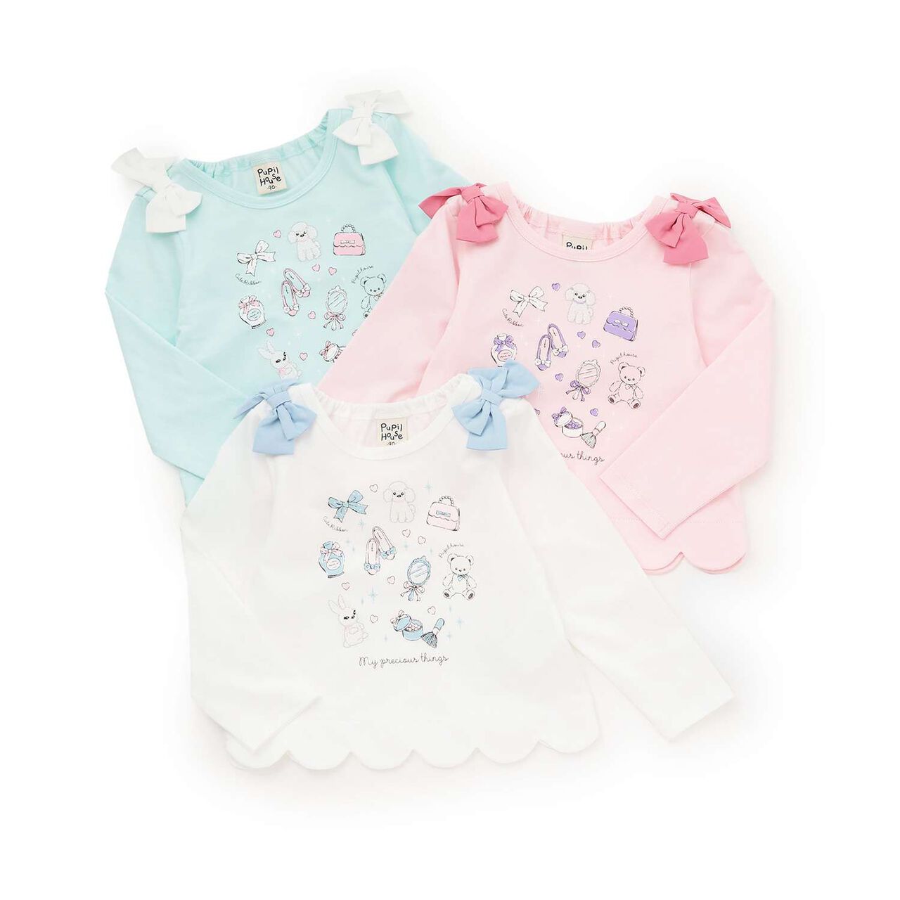 Scalloped Hem Graphic Long Sleeve T-Shirt,Off white, large image number 7