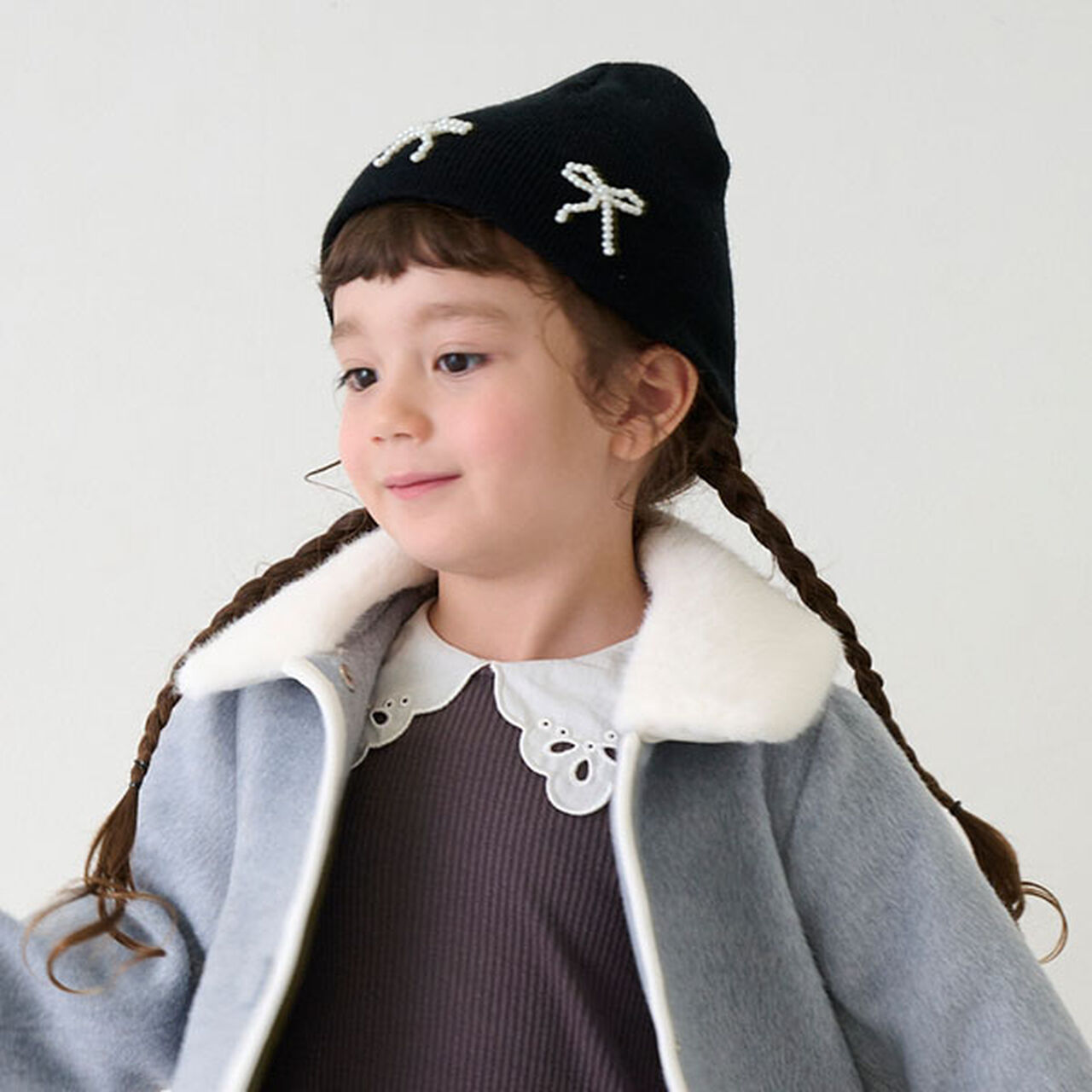 Knit Cap with Pearl Ribbon,Black, large image number 6