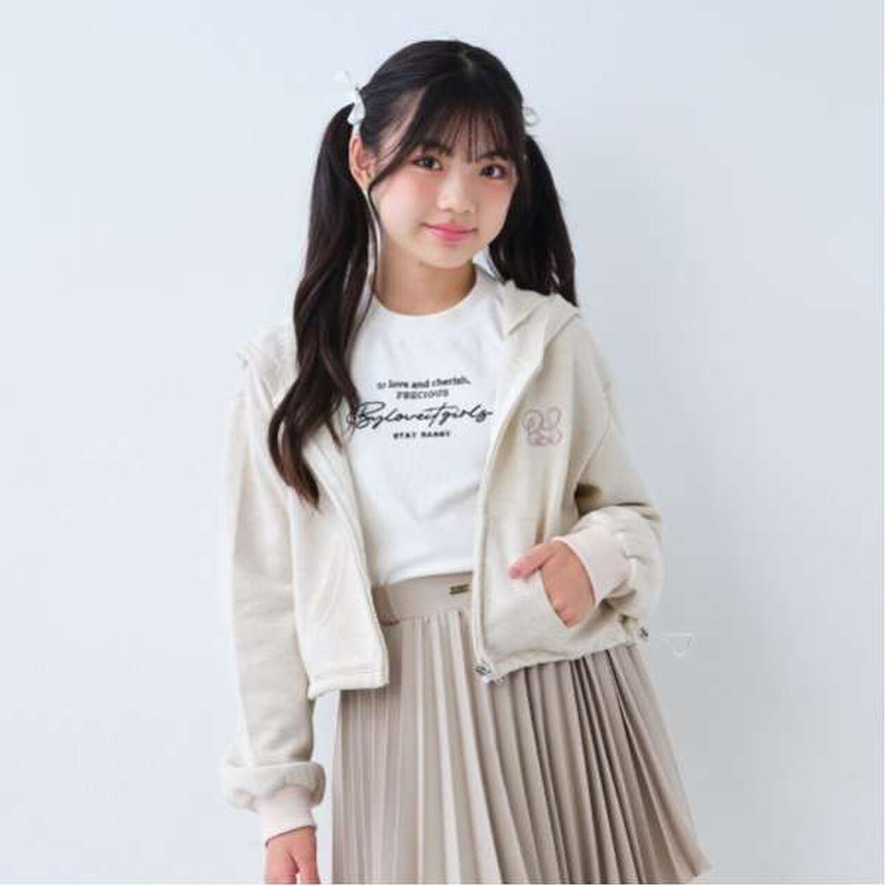 Narrow Pleated Skirt,Beige, large image number 3