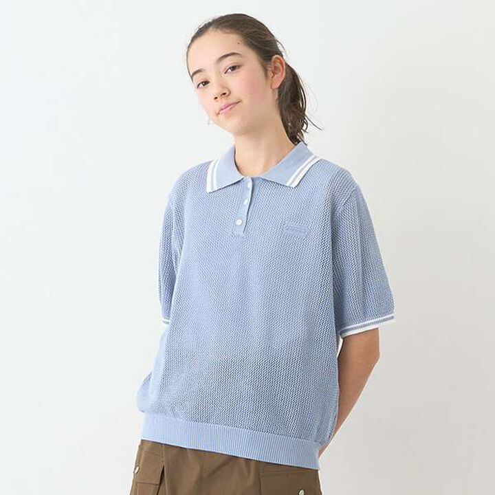 Mesh Short-Sleeve Polo Knitwear,Blue, medium image number 0