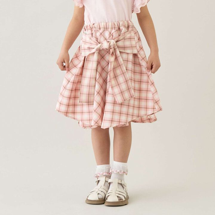 Gathered Check Shirt-Style Skirt with Inner Shorts [Kids Girls],Red, medium image number 0