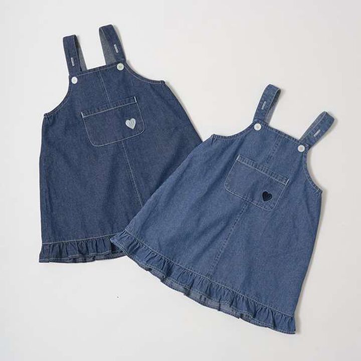 Soft Denim Heart Embroidery Jumper Skirt,Blue, medium image number 1