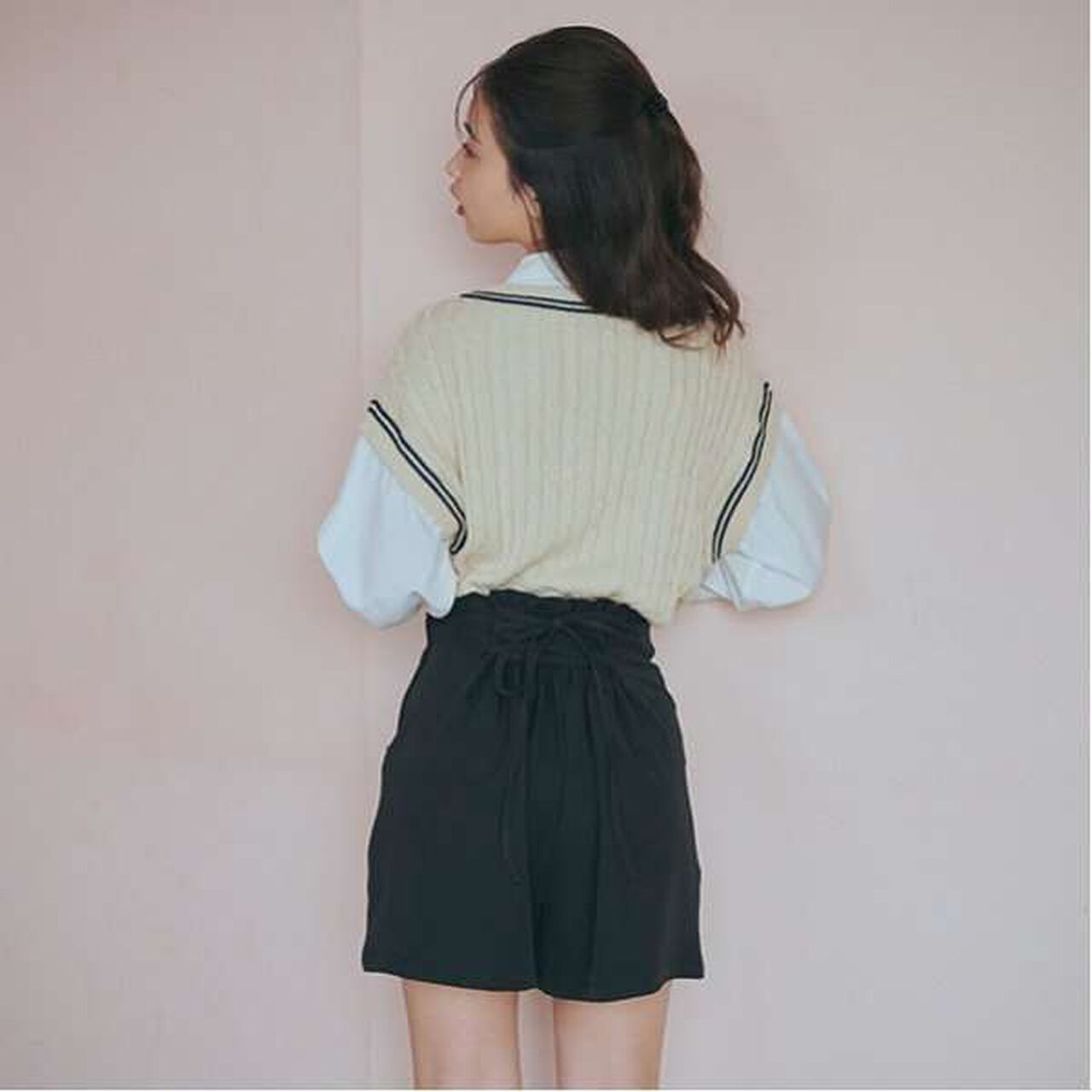 Back Lace-Up Shorts,Gray, large image number 5