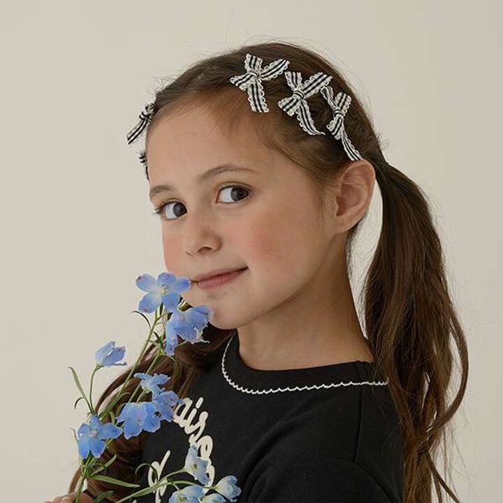 Check Ribbon Mini Hair Clips 6P Set,Black, medium image number 10