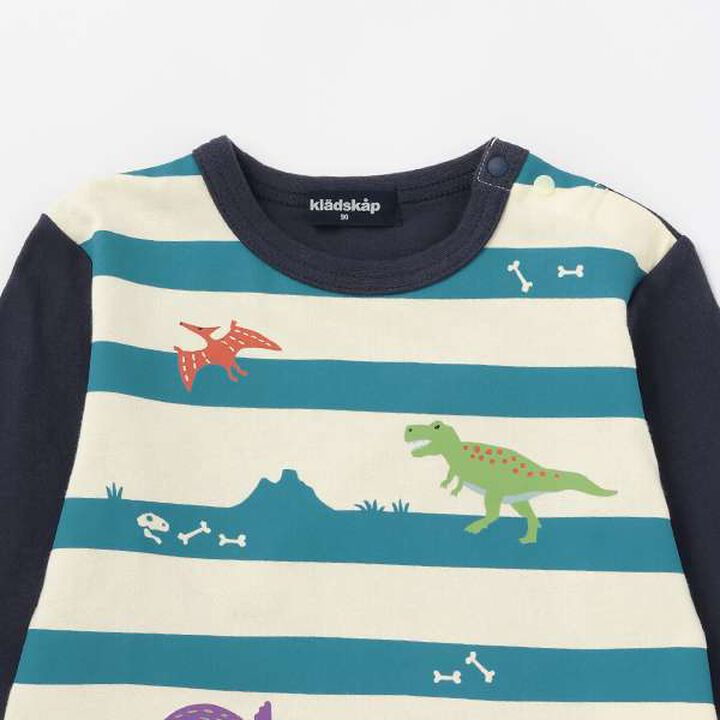 Dinosaur Stripe Pattern Long-Sleeve T-Shirt,Top gray, medium image number 2