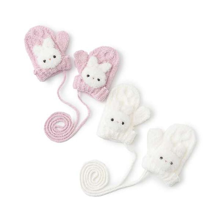 Marshmallow Knit Gloves with Boa Rabbit Mascot,Off white, medium image number 3