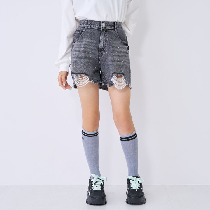 [LTXC] Sparkling Distressed Denim Shorts,Gray, medium image number 4