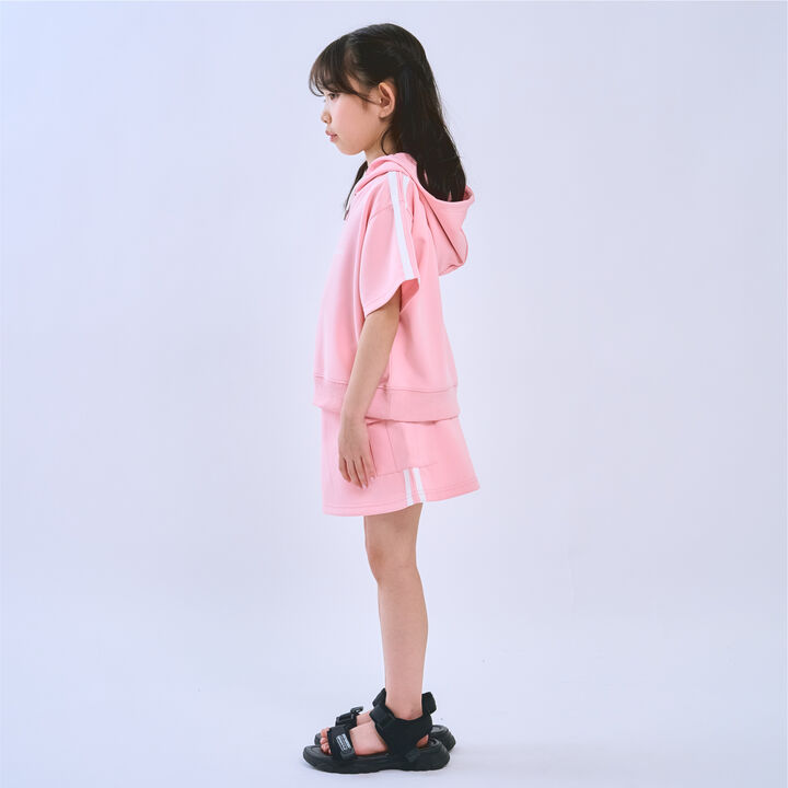 [Cool Touch] Striped Short-Sleeve Hoodie Outfit Set,Red, medium image number 1