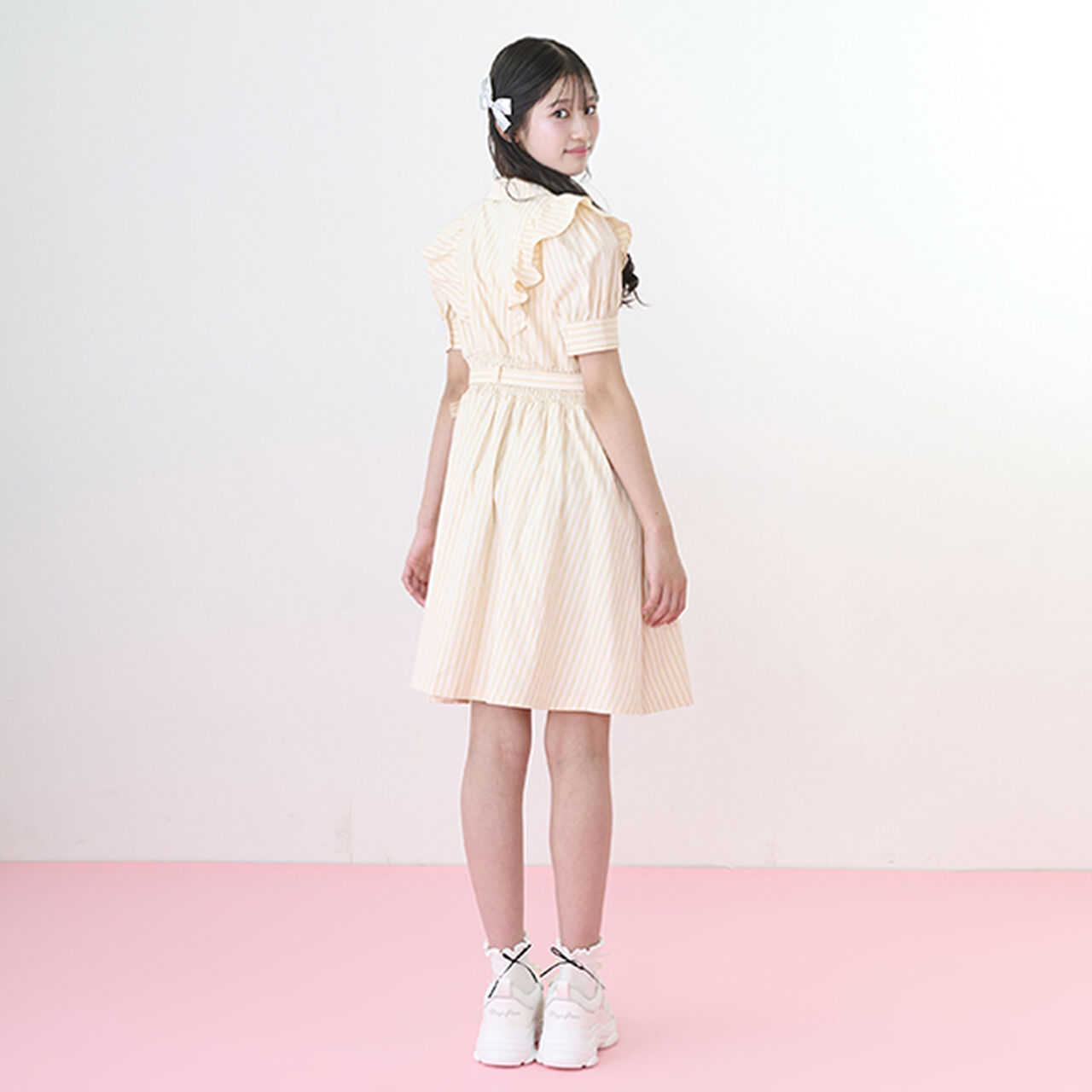 Half-Zip Frill One-Piece Dress,Sax blue, large image number 11