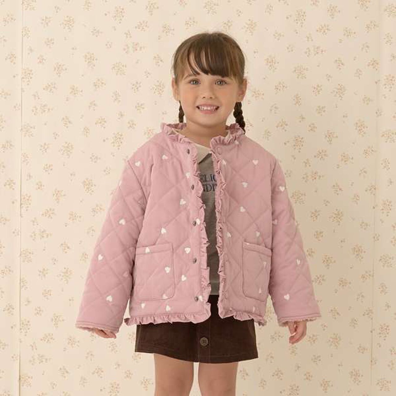 Collarless Heart Embroidered Blouson,Ivory, large image number 20