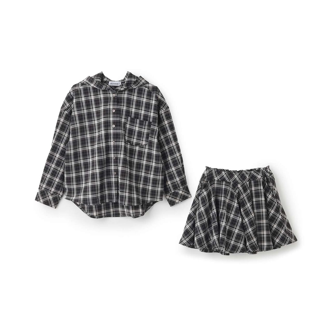 Shirt Parka & Skirt Outfit Set,Black, large image number 2