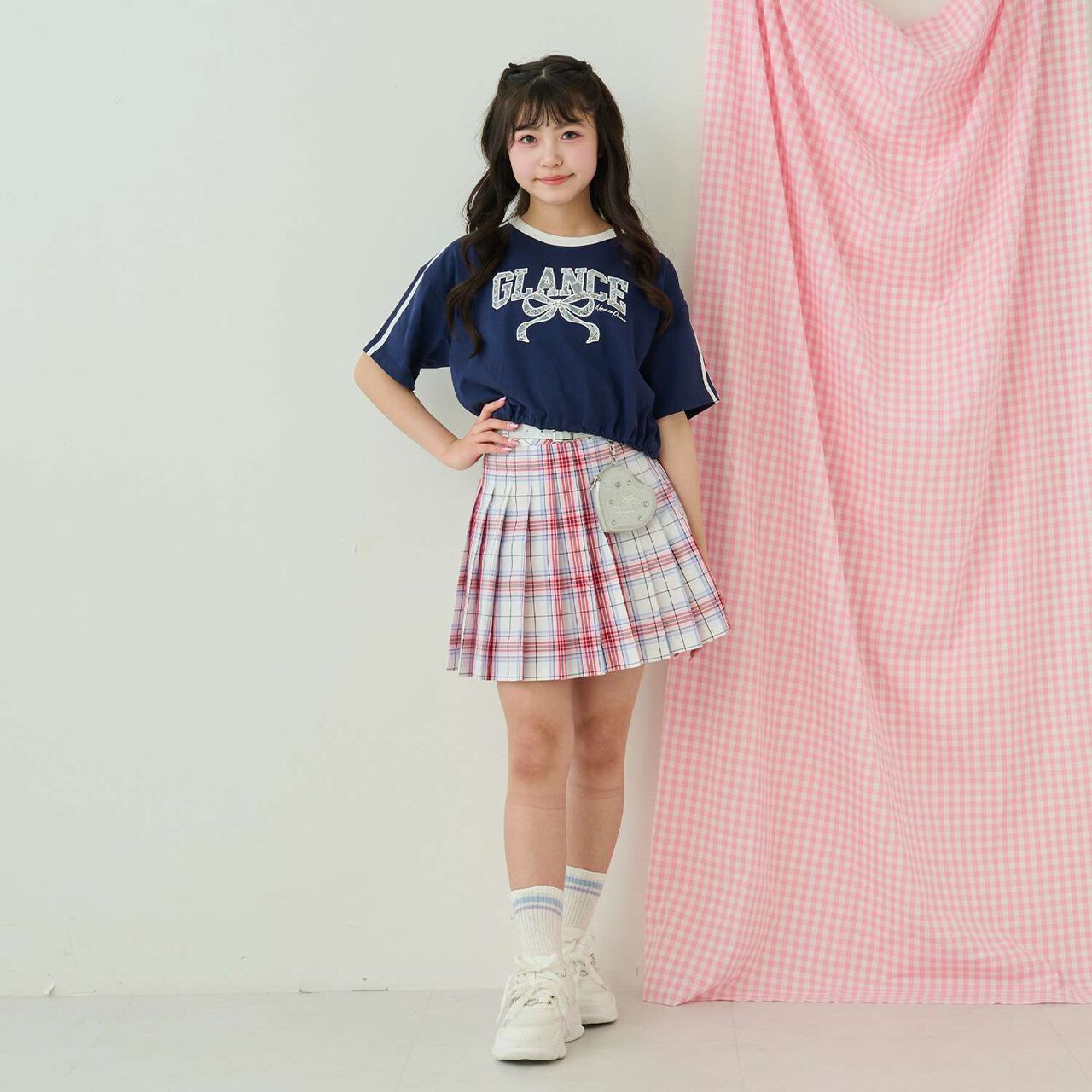 Lame Pleated Skirt with Belt,Sax blue, large image number 30