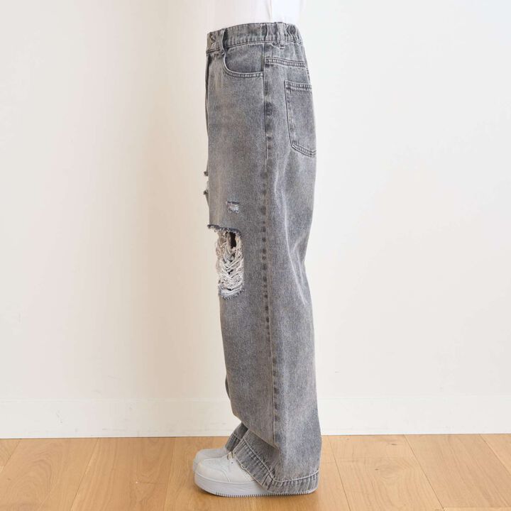 [LTXC/Cool Touch] Distressed Denim Wide Pants,Gray, medium image number 13