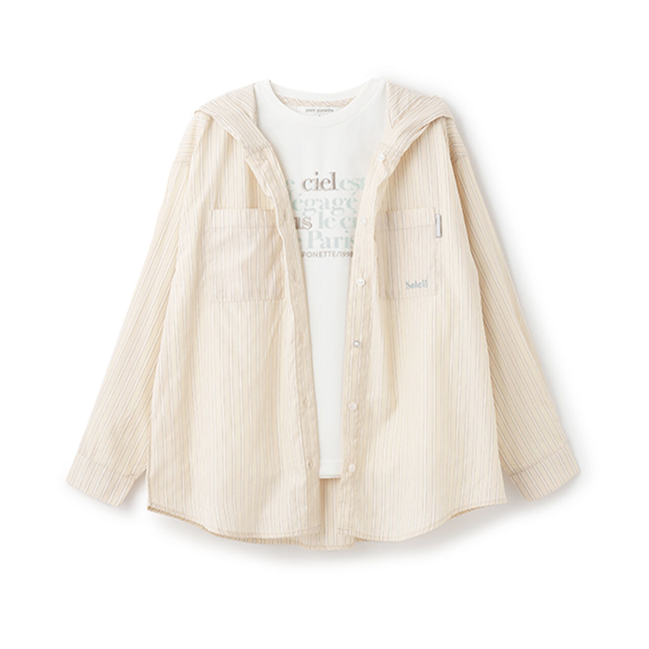 Long Sleeve Shirt Parka + Long Sleeve T-Shirt Set,Blue gray, large image number 7