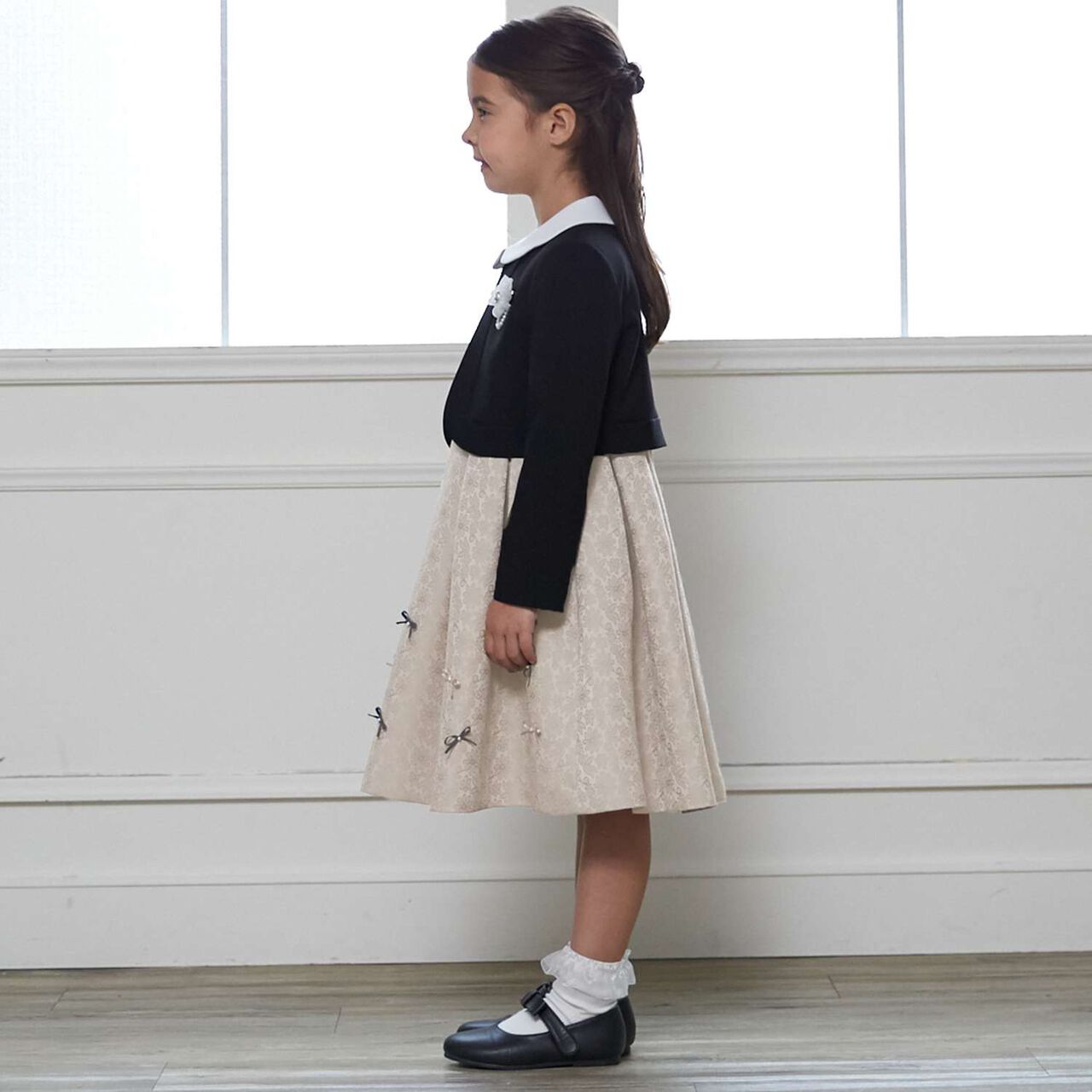 [Formal] Jacquard Ribbon OP + Collared JK Set,Beige, large image number 1