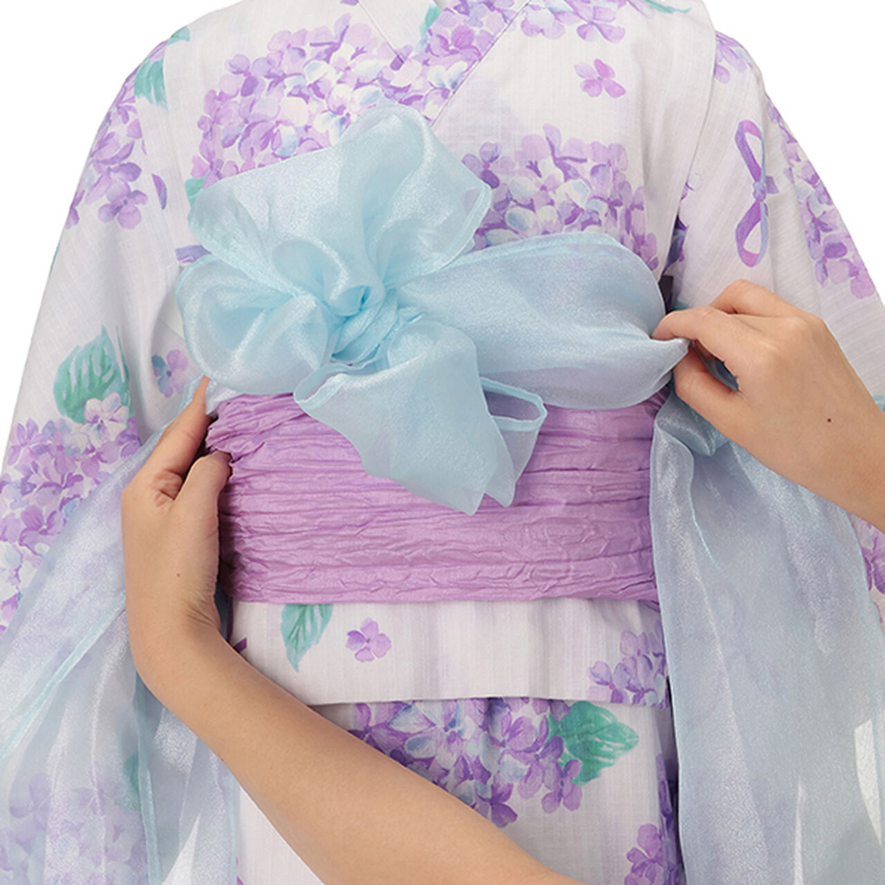Watercolor Hydrangea Pattern Yukata,Light blue, large image number 5
