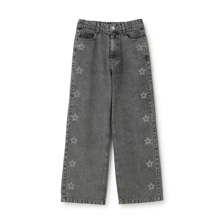 Sparkling Motif Wide Denim Pants,Navy, medium image number 3