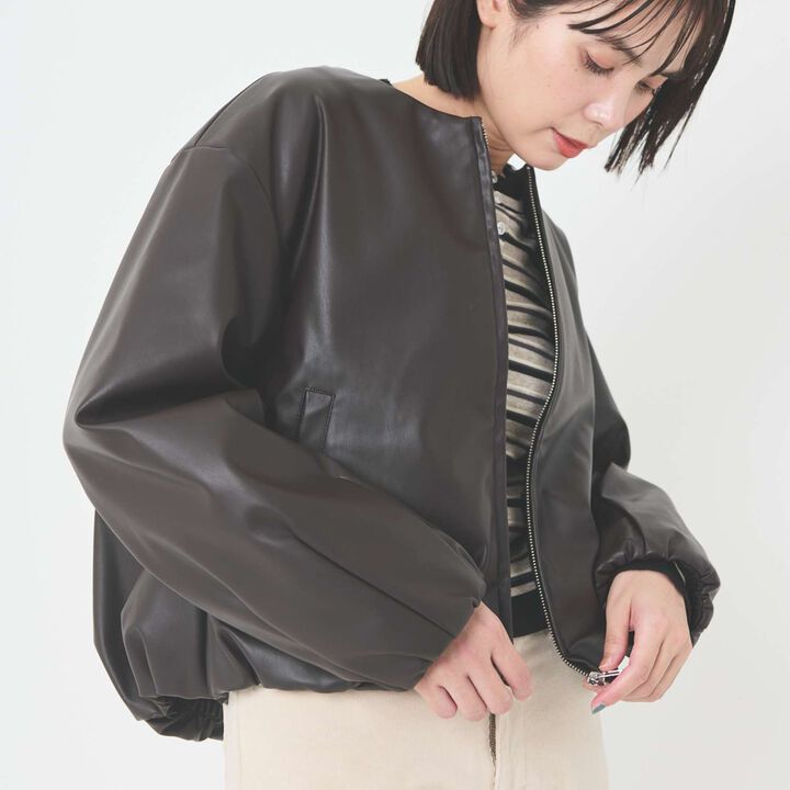 [Parent-Child Matching] Faux Leather Padded Blouson,Brown, medium image number 3