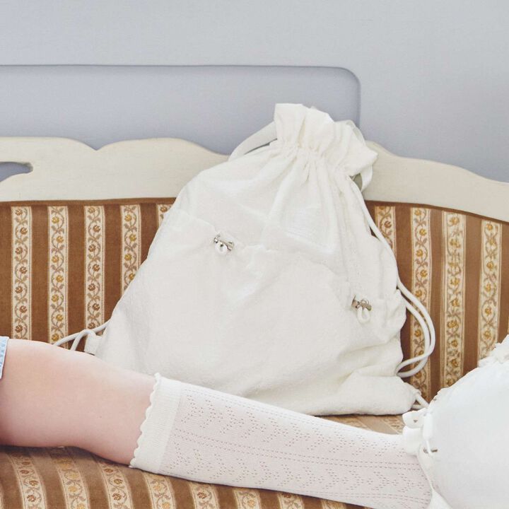 A4-Compatible Ribbon Pattern Lace Knapsack,Off white, medium image number 12