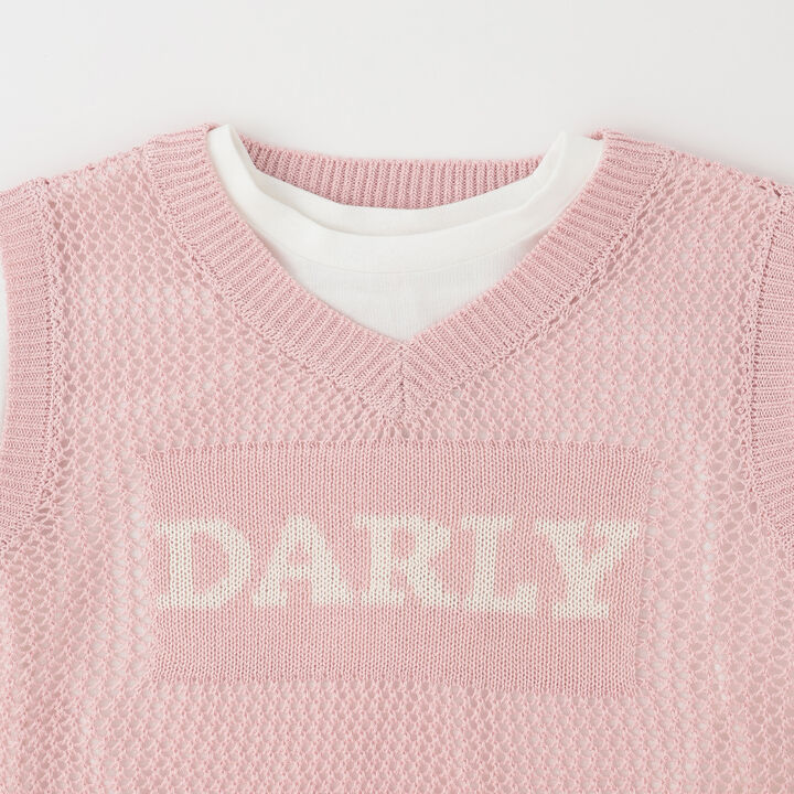 Washable Mesh Knit Vest + Short Sleeve T-Shirt,Sax blue, medium image number 3