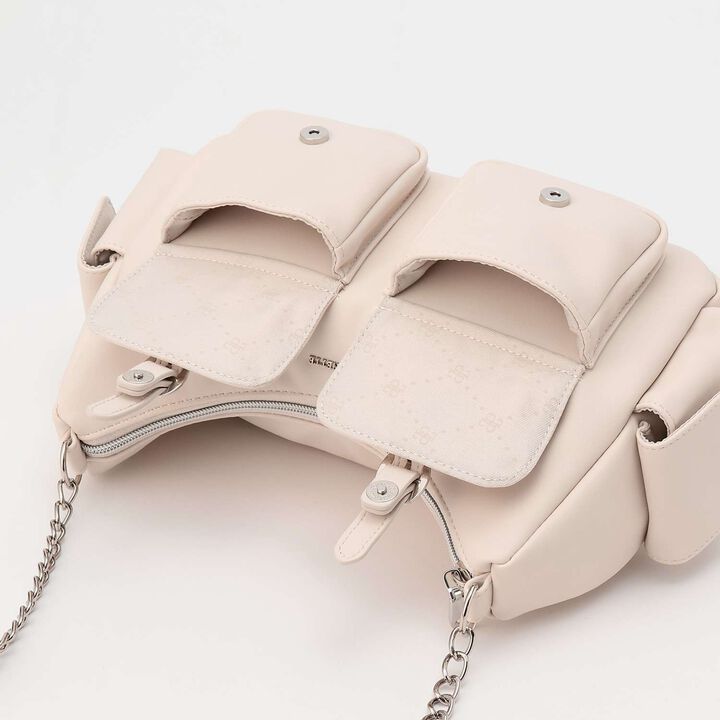Faux Leather Pocket Shoulder Bag,Off white, medium image number 5
