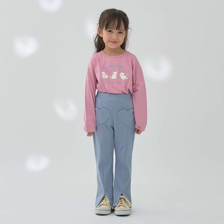 Tomo Pants Heart Pocket Hem Slit Flare Pants,Pink, medium image number 23