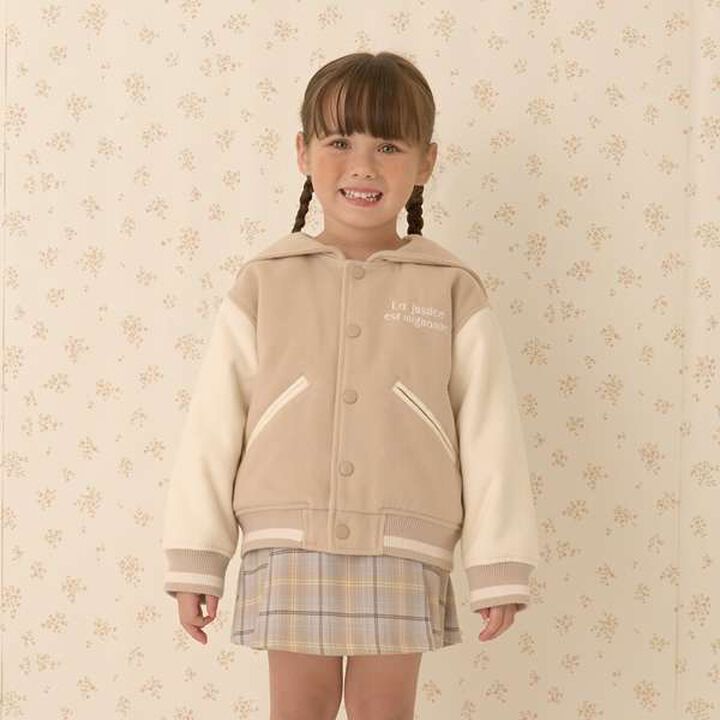 Sailor Collar Varsity Jacket,Beige, medium image number 0