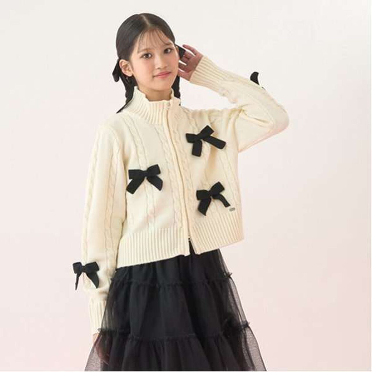 W Zip Ribbon Cardigan,Sax blue, large image number 6