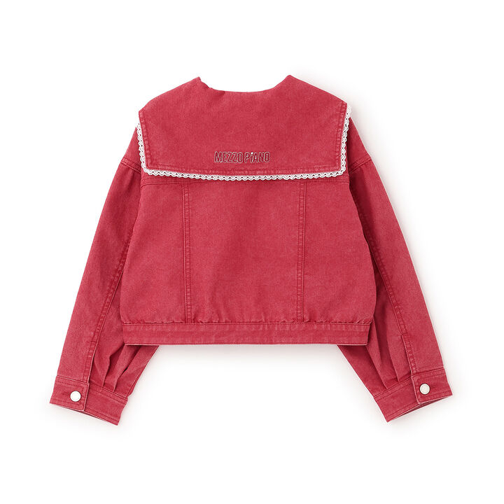 Sailor Collar Denim Jacket,Red, medium image number 1